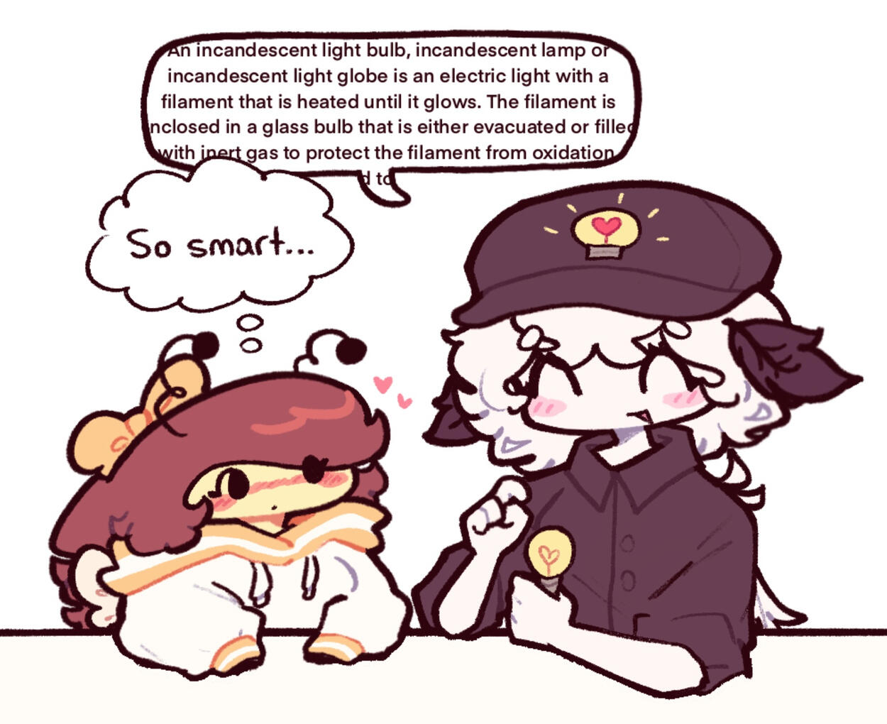 Lilac infodumping abt lightbulbs and Maple listening very, very intently, fighting the urge to kiss her passionatelt